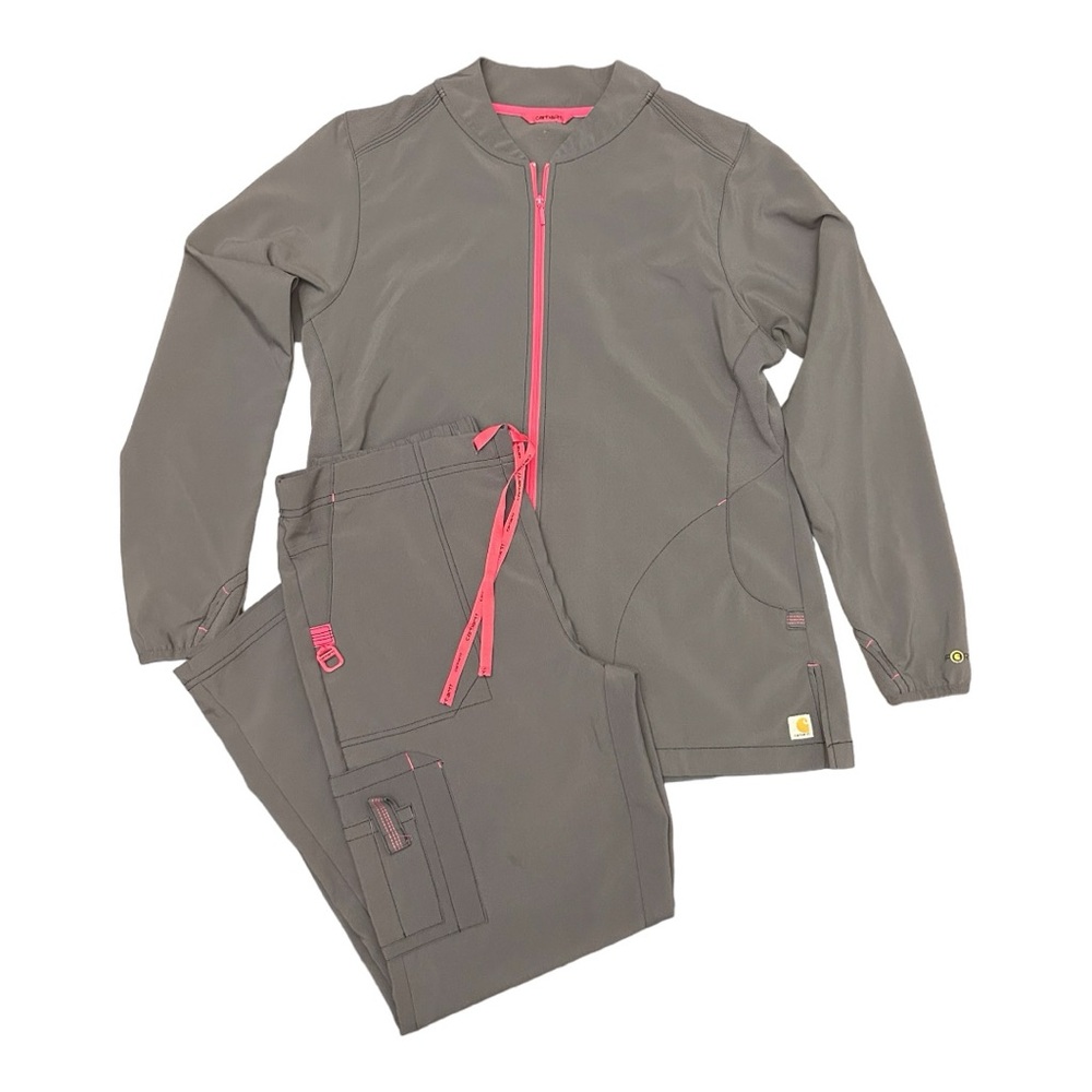 Carhartt Women's Gray Scrub Set with Pink Accents